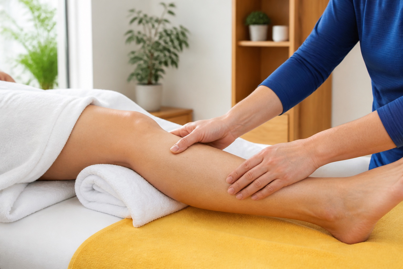 Sanfte Handgriffe bei einer Manuellen Lymphdrainage am Unterschenkel