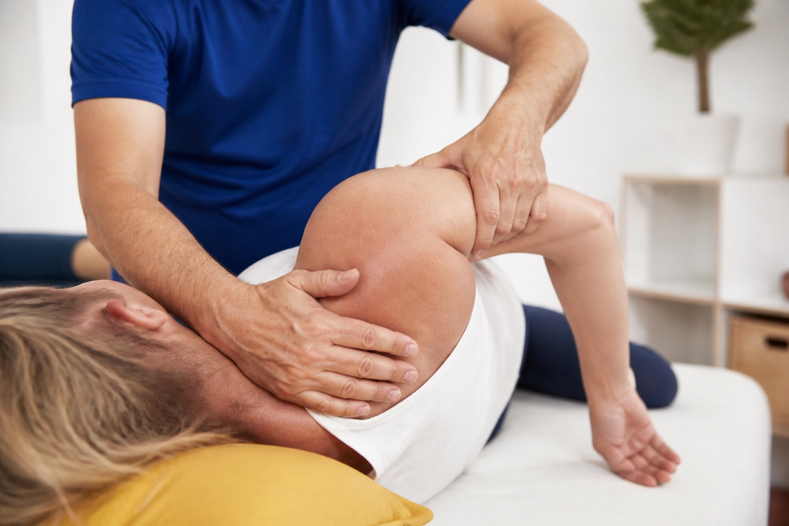 Manuelle Therapie an Schulter und Oberarm auf einer Behandlungsliege